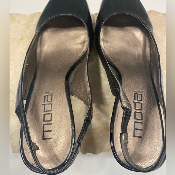 Moda Black Leather Round Closed Toe Platform Slingback Heels Sz 9 M - Picture 9 of 13